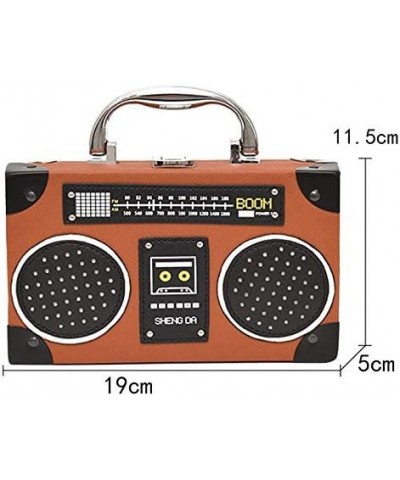 Vintage Radio Recorder Clutch Handbag Leather Top Metal Handle Crossbody Small Box Bag Shoulder Bag A-brown $15.33 Clutches