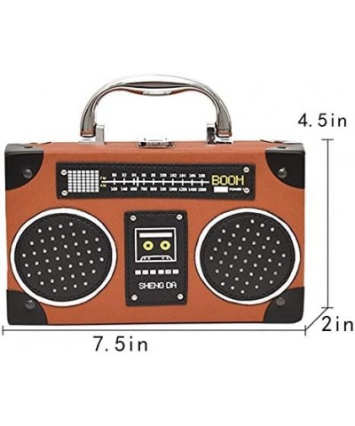 Vintage Radio Recorder Clutch Handbag Leather Top Metal Handle Crossbody Small Box Bag Shoulder Bag A-brown $15.33 Clutches