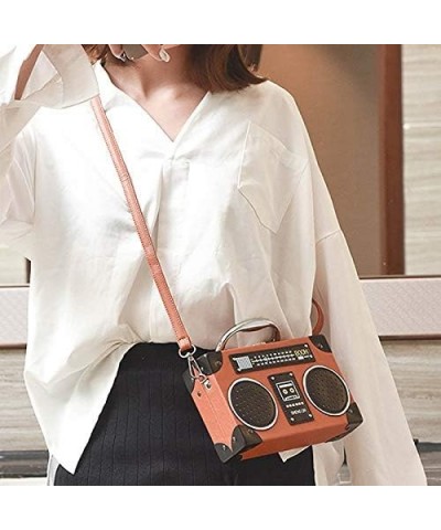 Vintage Radio Recorder Clutch Handbag Leather Top Metal Handle Crossbody Small Box Bag Shoulder Bag A-brown $15.33 Clutches