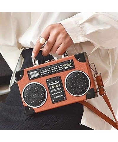 Vintage Radio Recorder Clutch Handbag Leather Top Metal Handle Crossbody Small Box Bag Shoulder Bag A-brown $15.33 Clutches