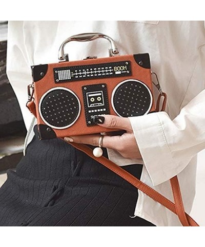 Vintage Radio Recorder Clutch Handbag Leather Top Metal Handle Crossbody Small Box Bag Shoulder Bag A-brown $15.33 Clutches