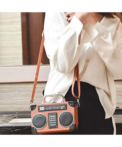 Vintage Radio Recorder Clutch Handbag Leather Top Metal Handle Crossbody Small Box Bag Shoulder Bag A-brown $15.33 Clutches