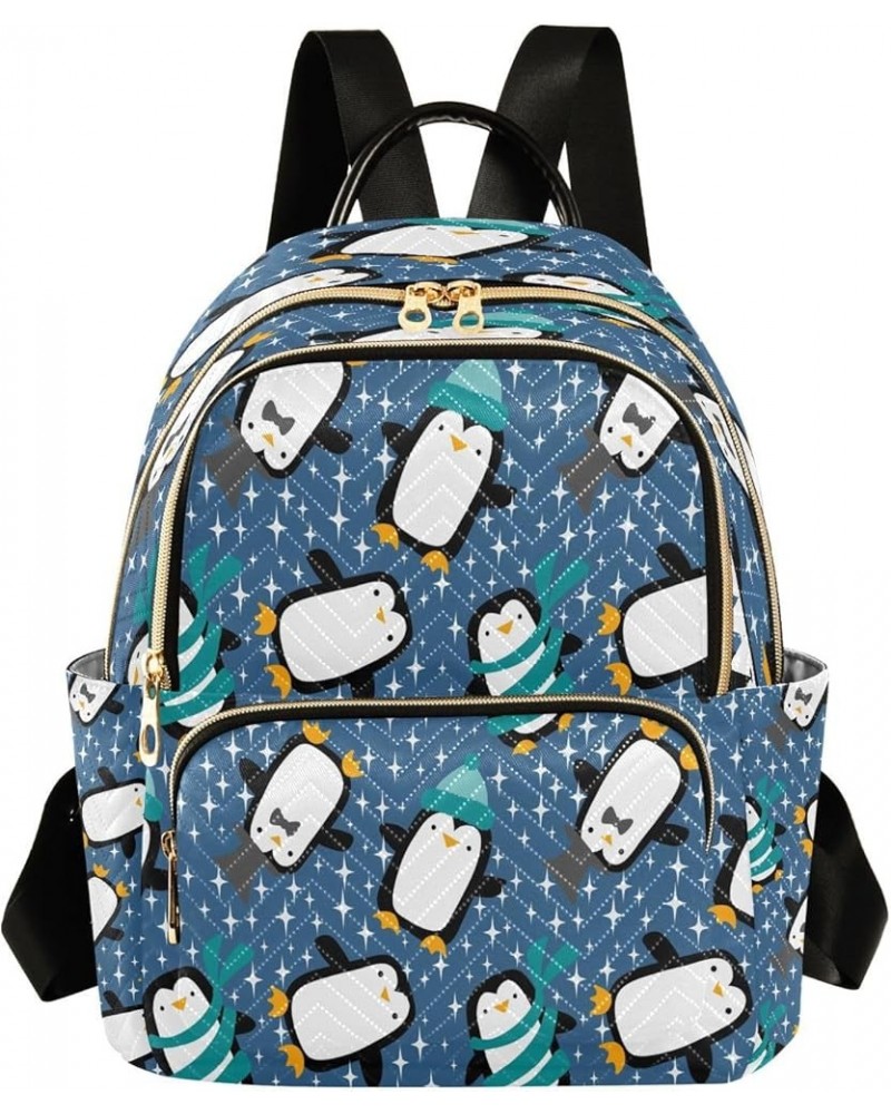 Winter Kawaii Penguin Pattern Mini Backpack Purse for Women, Cute Travel Backpack Fashion Backpack Lightweight Shoulder Bag S...