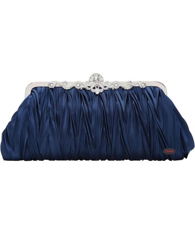 Evening Clutch Satin Pleated Rhinestone Novelty Oversized Purses For Women Formal J22412navy&lake Blue $15.82 Evening Bags