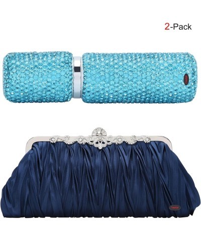 Evening Clutch Satin Pleated Rhinestone Novelty Oversized Purses For Women Formal J22412navy&lake Blue $15.82 Evening Bags