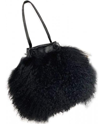 Real Mongolian Fur Luxury Lamb Fur Womens Girls Shoulder Tote Bags Black $25.64 Totes