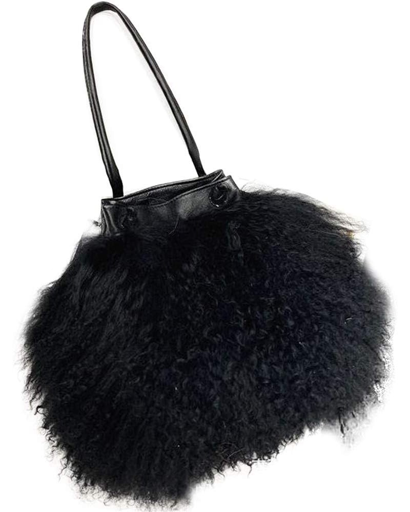 Real Mongolian Fur Luxury Lamb Fur Womens Girls Shoulder Tote Bags Black $25.64 Totes