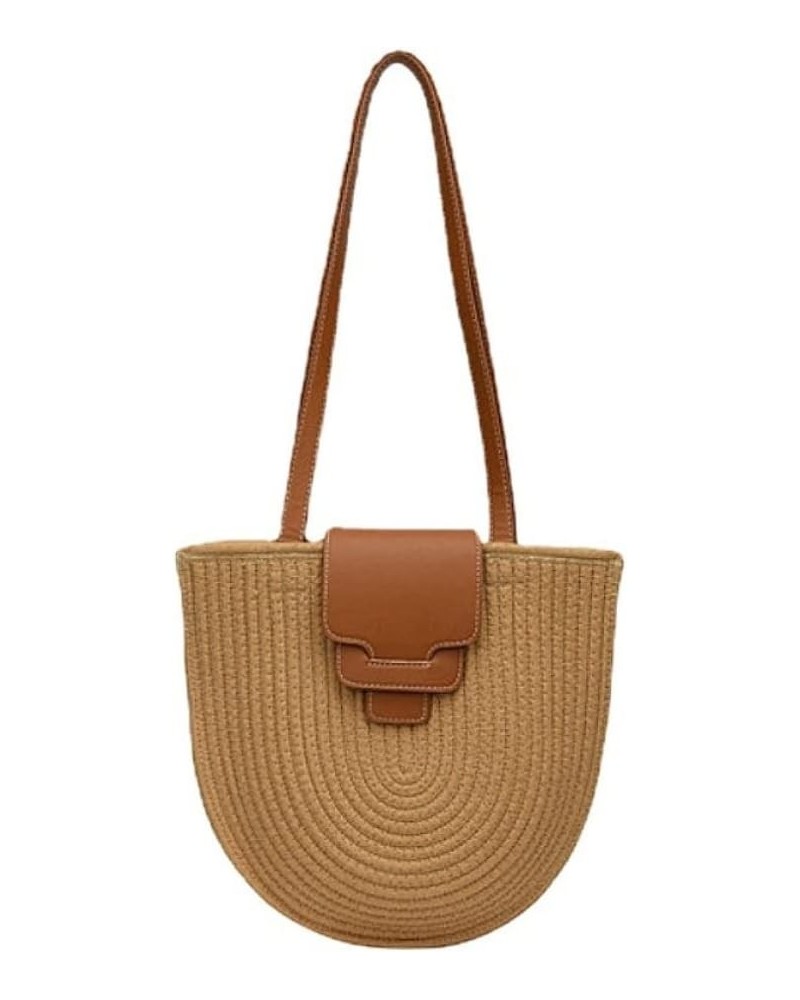 Cotton Rope Woven Shoulder Bag Summer Women's Portable Bag Straw Bag Tote Bag Vacation Beach Bag Handbag B $23.46 Shoulder Bags