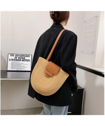 Cotton Rope Woven Shoulder Bag Summer Women's Portable Bag Straw Bag Tote Bag Vacation Beach Bag Handbag B $23.46 Shoulder Bags