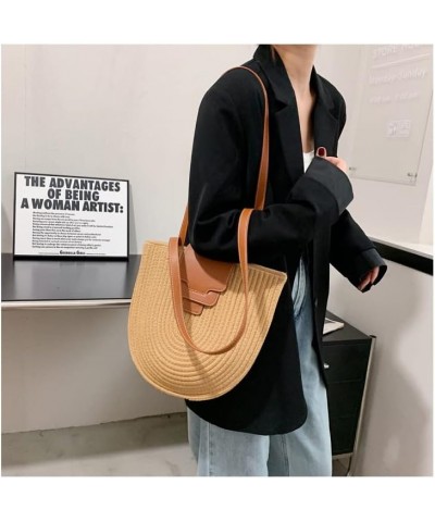 Cotton Rope Woven Shoulder Bag Summer Women's Portable Bag Straw Bag Tote Bag Vacation Beach Bag Handbag B $23.46 Shoulder Bags