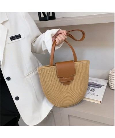 Cotton Rope Woven Shoulder Bag Summer Women's Portable Bag Straw Bag Tote Bag Vacation Beach Bag Handbag B $23.46 Shoulder Bags