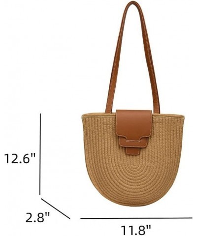 Cotton Rope Woven Shoulder Bag Summer Women's Portable Bag Straw Bag Tote Bag Vacation Beach Bag Handbag B $23.46 Shoulder Bags