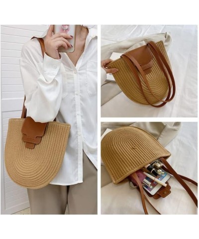 Cotton Rope Woven Shoulder Bag Summer Women's Portable Bag Straw Bag Tote Bag Vacation Beach Bag Handbag B $23.46 Shoulder Bags