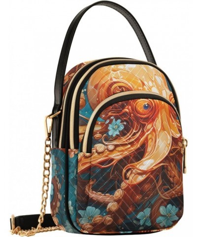 Crossbody Sling Bags Octopus Orange Print, Compact Fashion Handbags Purse with Chain Strap Top handle for Evening Party Datin...