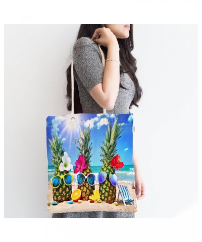 Modern Pineapple Beach Gift Tote Bag - Zip Closure Soft Handle Fabric Bag - Vacation Cruise Bag , Woman Beach Bag $16.10 Totes