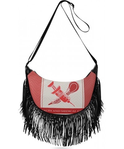 Women Fringe Tassel Cross Body Bag Geometrical Stripe Vintage Purple Leisure Shoulder Bag Color434 $12.42 Crossbody Bags