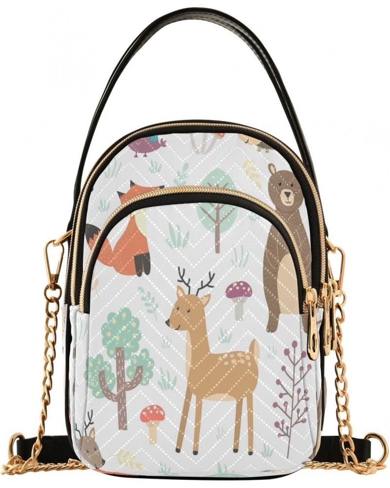 Crossbody Bags Crossbody Purse Chest Bag Fox and Bear in Forest for Women Trendy $10.80 Crossbody Bags