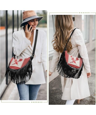 Women Fringe Tassel Cross Body Bag Geometrical Stripe Vintage Purple Leisure Shoulder Bag Color434 $12.42 Crossbody Bags