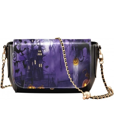 Halloween Castle Pumpkins Crossbody Bags for Women Retro Cross Body Purse Small PU Leather Shoulder Handbags with Chain Strap...