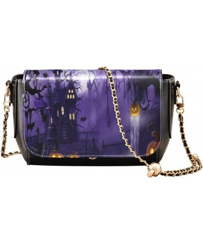 Halloween Castle Pumpkins Crossbody Bags for Women Retro Cross Body Purse Small PU Leather Shoulder Handbags with Chain Strap...