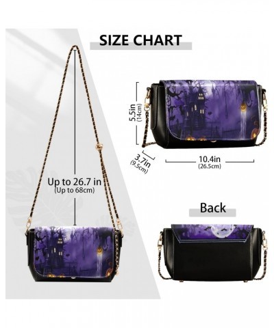 Halloween Castle Pumpkins Crossbody Bags for Women Retro Cross Body Purse Small PU Leather Shoulder Handbags with Chain Strap...