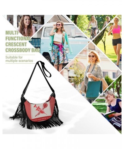 Women Fringe Tassel Cross Body Bag Geometrical Stripe Vintage Purple Leisure Shoulder Bag Color434 $12.42 Crossbody Bags