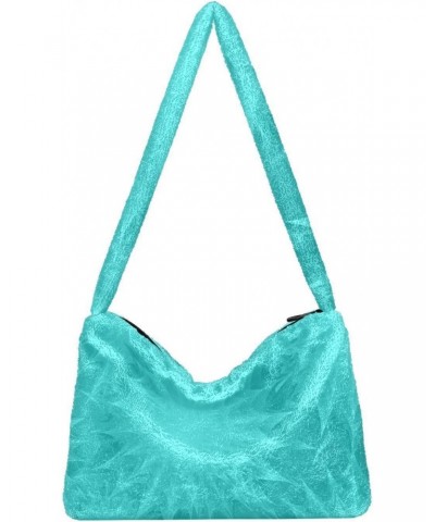 Blue Cyan Furry Tote Bag for Women Crossbody Bag Crossbody Bag Purse Hobo Purse with Zipper for Fall $12.38 Totes