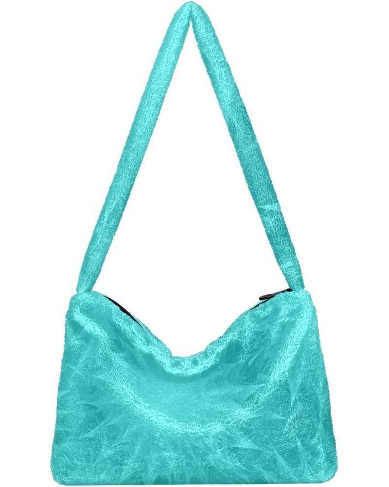 Blue Cyan Furry Tote Bag for Women Crossbody Bag Crossbody Bag Purse Hobo Purse with Zipper for Fall $12.38 Totes