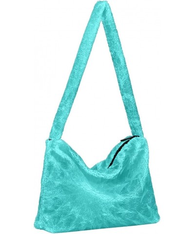 Blue Cyan Furry Tote Bag for Women Crossbody Bag Crossbody Bag Purse Hobo Purse with Zipper for Fall $12.38 Totes