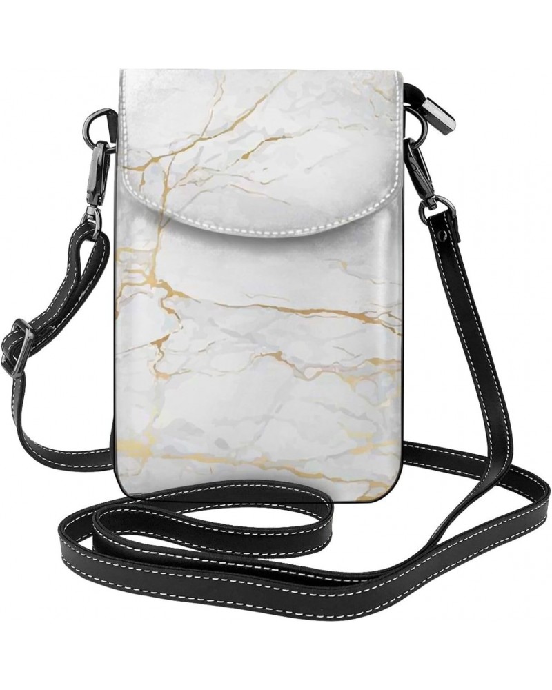 White Marble Small Crossbody Phone Bags for Women Leather Cell Phone Purse Lightweight Cell Phone Wallet Girls Shoulder Bag T...