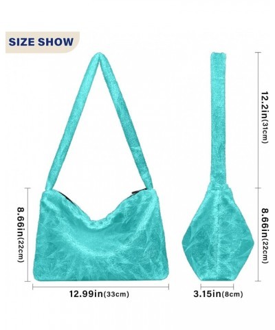 Blue Cyan Furry Tote Bag for Women Crossbody Bag Crossbody Bag Purse Hobo Purse with Zipper for Fall $12.38 Totes