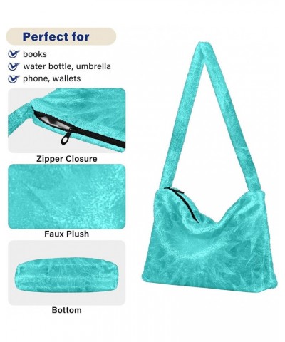 Blue Cyan Furry Tote Bag for Women Crossbody Bag Crossbody Bag Purse Hobo Purse with Zipper for Fall $12.38 Totes