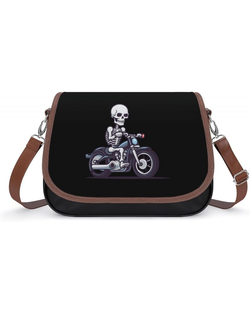 Motorcycle Rider Women's Crossbody Bag PU Leather Satchel Shoulder Purses Messenger Bag $21.46 Shoulder Bags