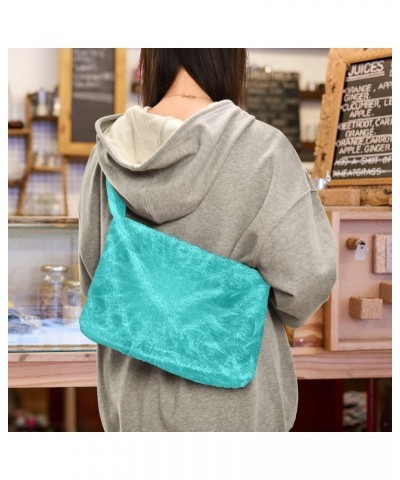 Blue Cyan Furry Tote Bag for Women Crossbody Bag Crossbody Bag Purse Hobo Purse with Zipper for Fall $12.38 Totes