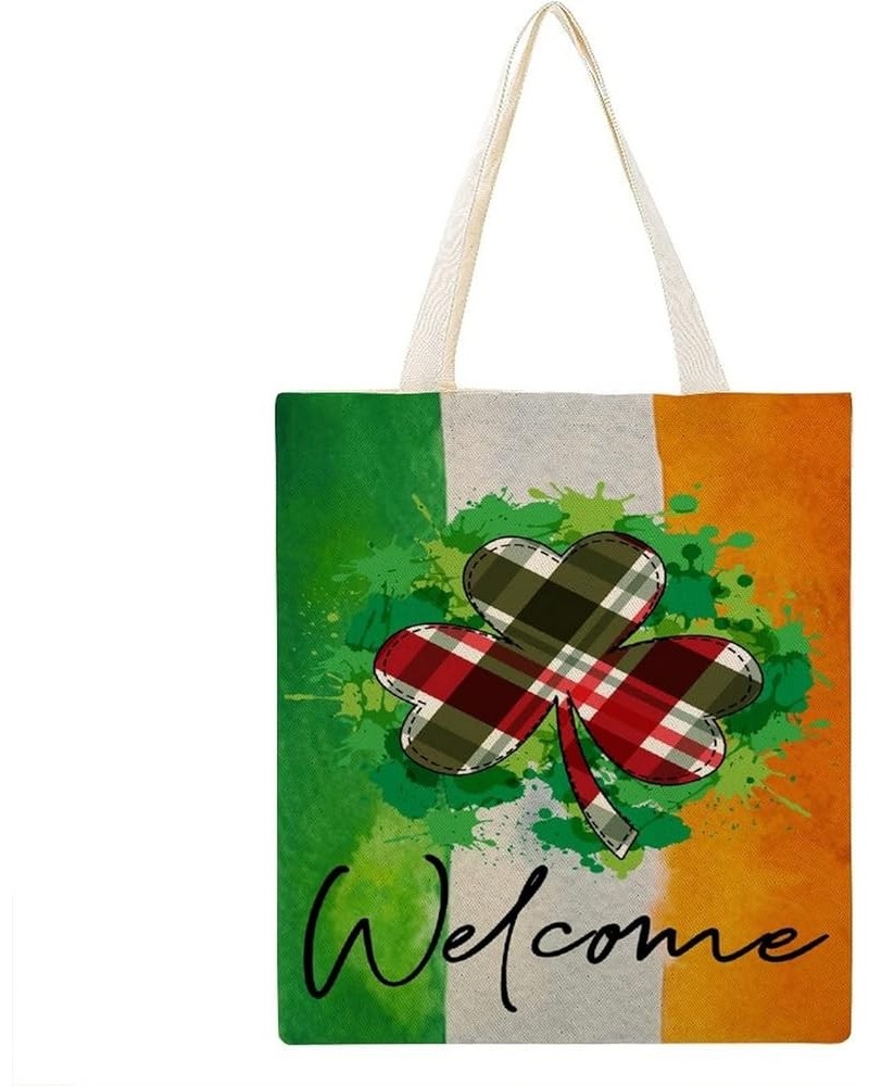 Welcome St. Patrick's Day Ireland Flag Shamrock Clovers Canvas Tote Bag For Woman Shopping Book Bag Reusable Grocery Bags Sty...