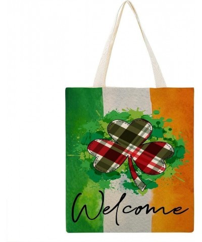 Welcome St. Patrick's Day Ireland Flag Shamrock Clovers Canvas Tote Bag For Woman Shopping Book Bag Reusable Grocery Bags Sty...