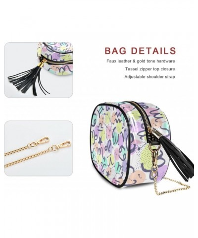 Small Crossbody Bag Colored Zodiac Signs Womens Shoulder Chain Bag PU Leather Small Purse With Tassel $11.52 Shoulder Bags