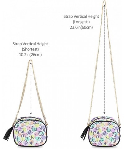 Small Crossbody Bag Colored Zodiac Signs Womens Shoulder Chain Bag PU Leather Small Purse With Tassel $11.52 Shoulder Bags