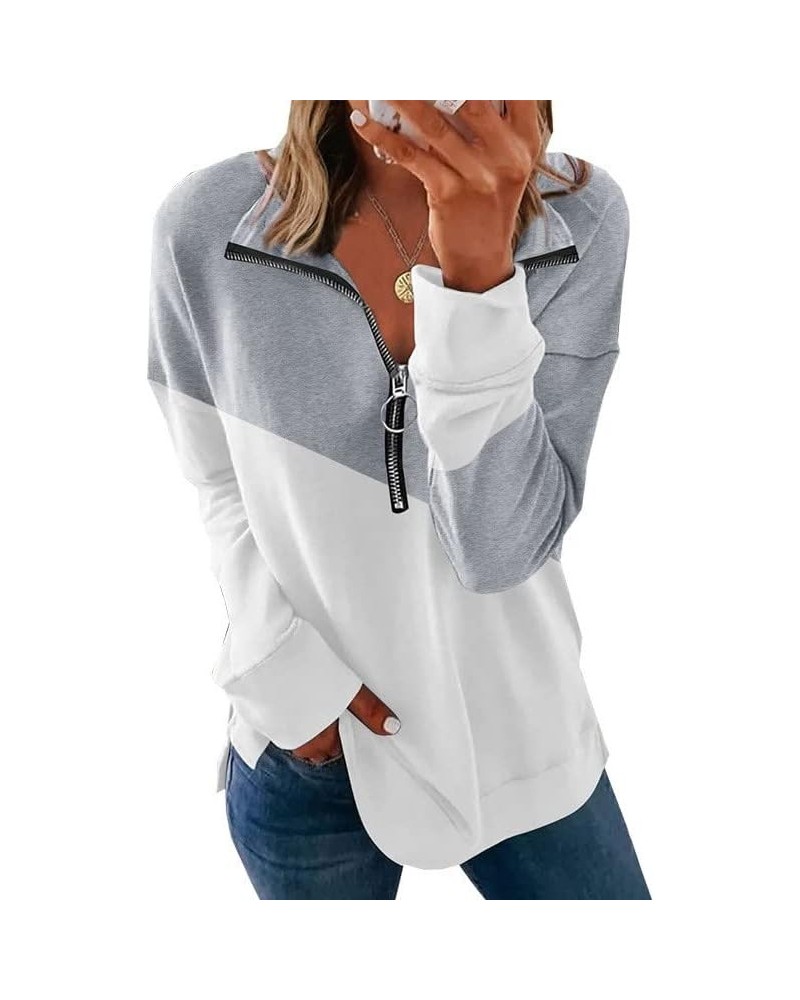 Womens Long Sleeve Blouse Tops 2022 Trendy Winter Clothes Color Block Print Sweatshirts Crewneck Pullover Shirts Gray-8 $9.06...