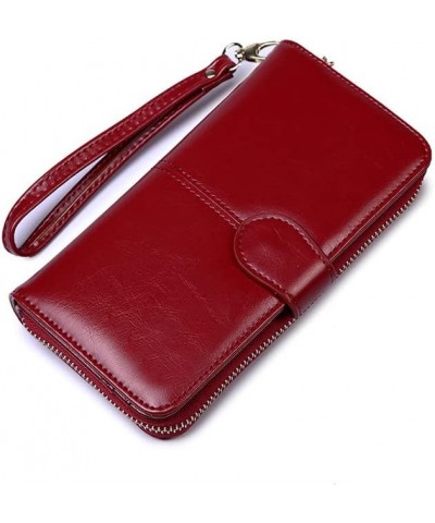 Women Wallet Wristlet Zip Around Portable Oil Wax Leather Retro Long Wallet Multiuse Credit Card Cash Bill Mobile Phone Holde...