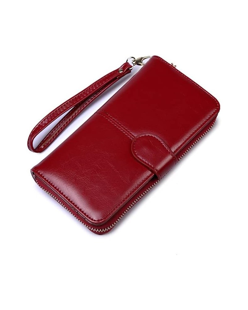 Women Wallet Wristlet Zip Around Portable Oil Wax Leather Retro Long Wallet Multiuse Credit Card Cash Bill Mobile Phone Holde...