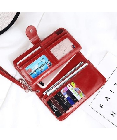 Women Wallet Wristlet Zip Around Portable Oil Wax Leather Retro Long Wallet Multiuse Credit Card Cash Bill Mobile Phone Holde...