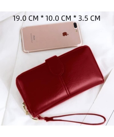 Women Wallet Wristlet Zip Around Portable Oil Wax Leather Retro Long Wallet Multiuse Credit Card Cash Bill Mobile Phone Holde...