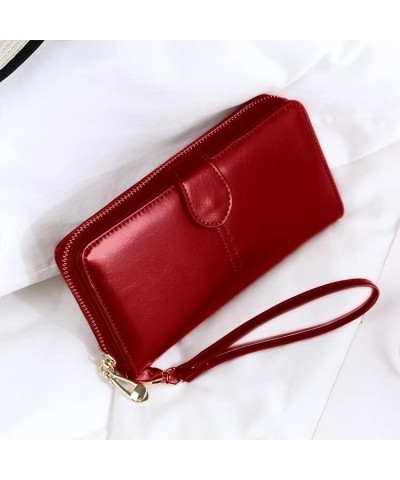 Women Wallet Wristlet Zip Around Portable Oil Wax Leather Retro Long Wallet Multiuse Credit Card Cash Bill Mobile Phone Holde...