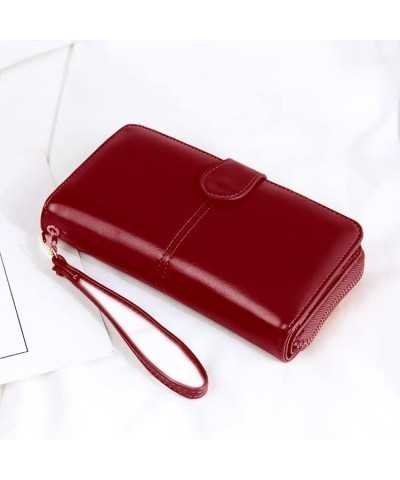 Women Wallet Wristlet Zip Around Portable Oil Wax Leather Retro Long Wallet Multiuse Credit Card Cash Bill Mobile Phone Holde...