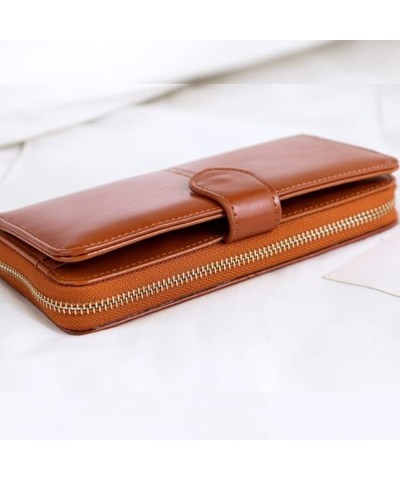 Women Wallet Wristlet Zip Around Portable Oil Wax Leather Retro Long Wallet Multiuse Credit Card Cash Bill Mobile Phone Holde...