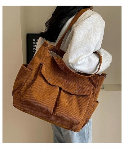 Corduroy Tote Bag for Women Large Capacity Hobo Crossbody Bag Canvas Tote Shoulder Purse Messenger Bag with Multi-Pockets Gre...