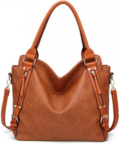 Women's PU Leathers Tote Bag Large Capacity Hobo Bag Retro Shoulder Crossbody Bag with Adjustable Strap Retro Handbag Brown $...