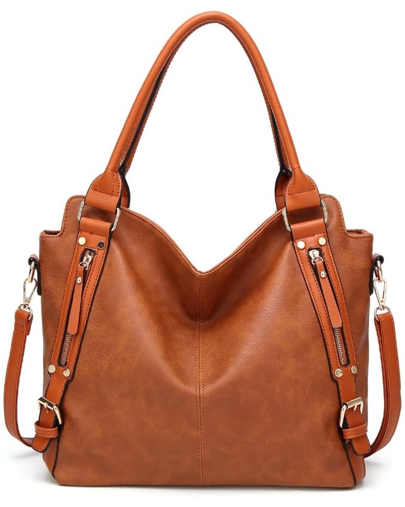 Women's PU Leathers Tote Bag Large Capacity Hobo Bag Retro Shoulder Crossbody Bag with Adjustable Strap Retro Handbag Brown $...