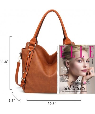 Women's PU Leathers Tote Bag Large Capacity Hobo Bag Retro Shoulder Crossbody Bag with Adjustable Strap Retro Handbag Brown $...